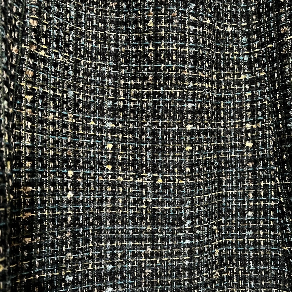 Navy, Green & Yellow Metallic Classic Tweed Asymmetrical Frayed Edge Skirt. - Picture 11 of 14